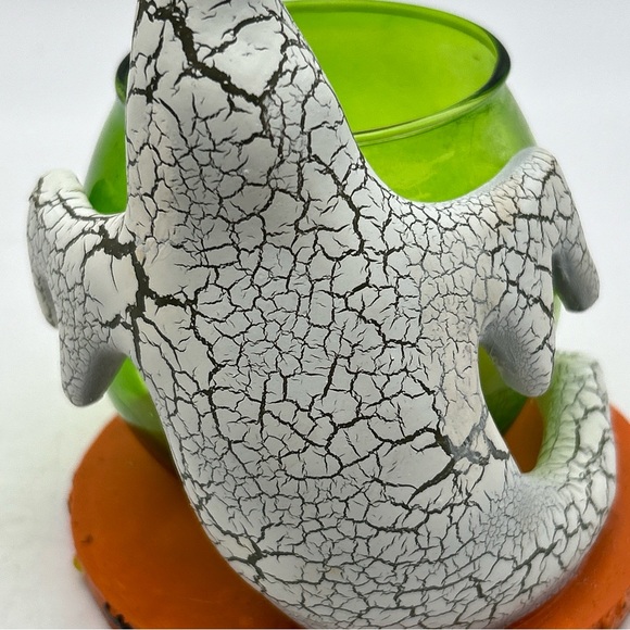 Rare Vtg Kirkland's Halloween Crackled Ghost Candleholder w Green Glass Votive - Picture 11 of 15